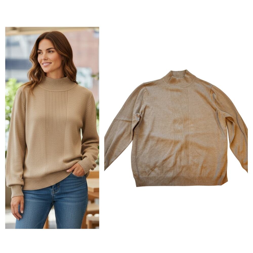 Dressbarn Womens Mock Neck Sweater Size 14/16 Beige Pullover Long Sleeve